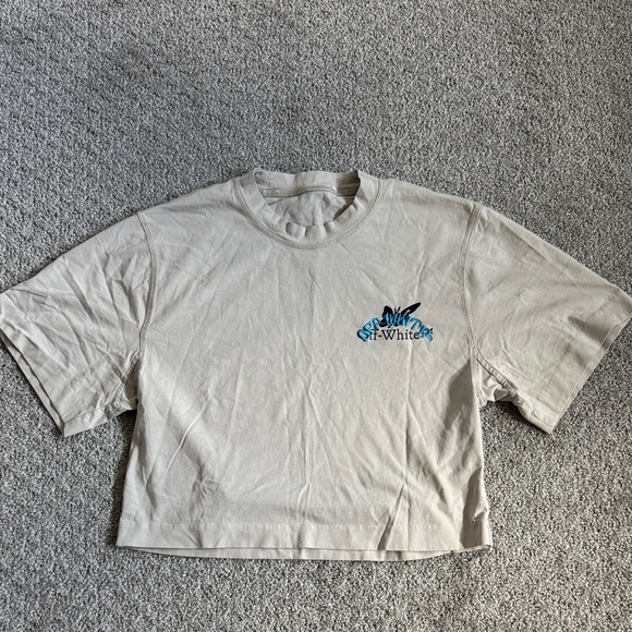 Off-White Tan Graphic Crop Tee - Picture 1 of 6
